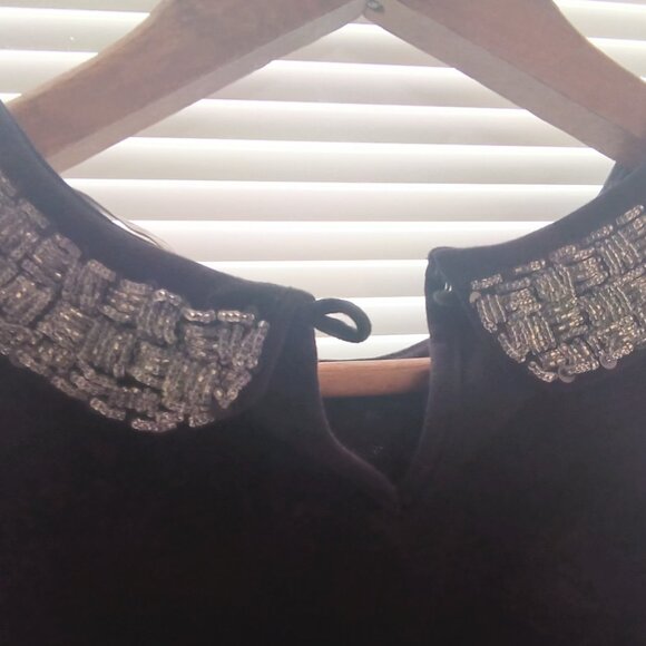 H&M Womens π Fancy Black Sequined Neck Fit And Flare Sleeveless Peplum Top - Picture 9 of 15